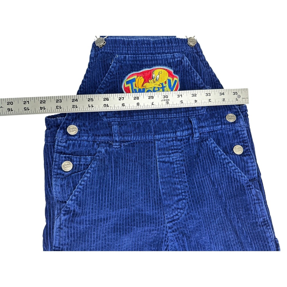 Vintage 80s 90s Looney Tunes Tweety Bird Blue Corduroy Overalls Kids Bibs 7 - Picture 4 of 11